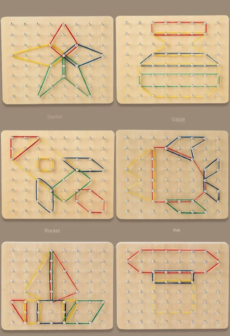 Wooden Geometric Nail Board Shape-Making Game