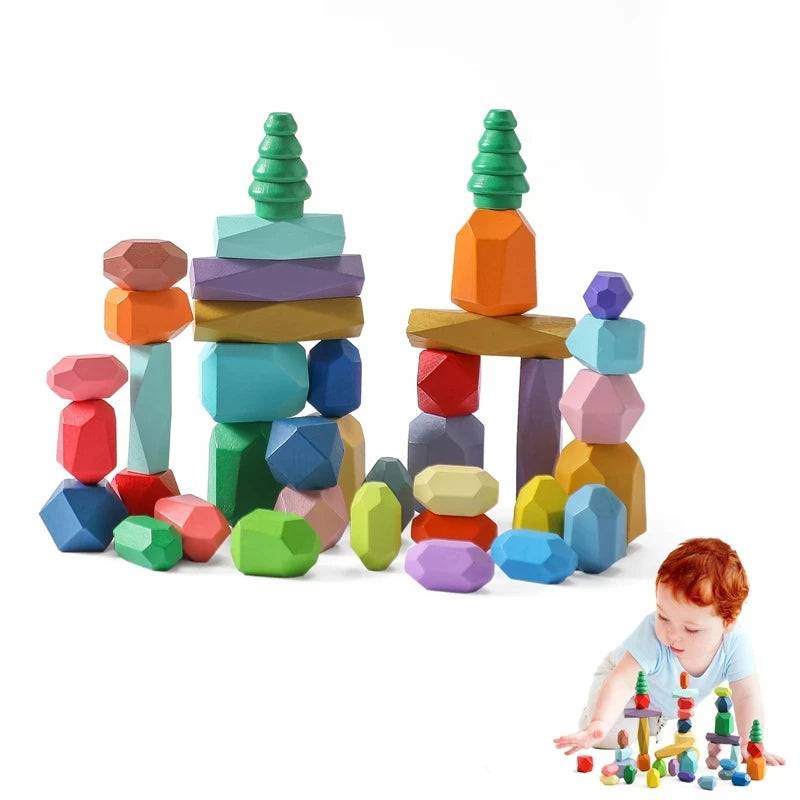 Wooden Rainbow Building Block Stones